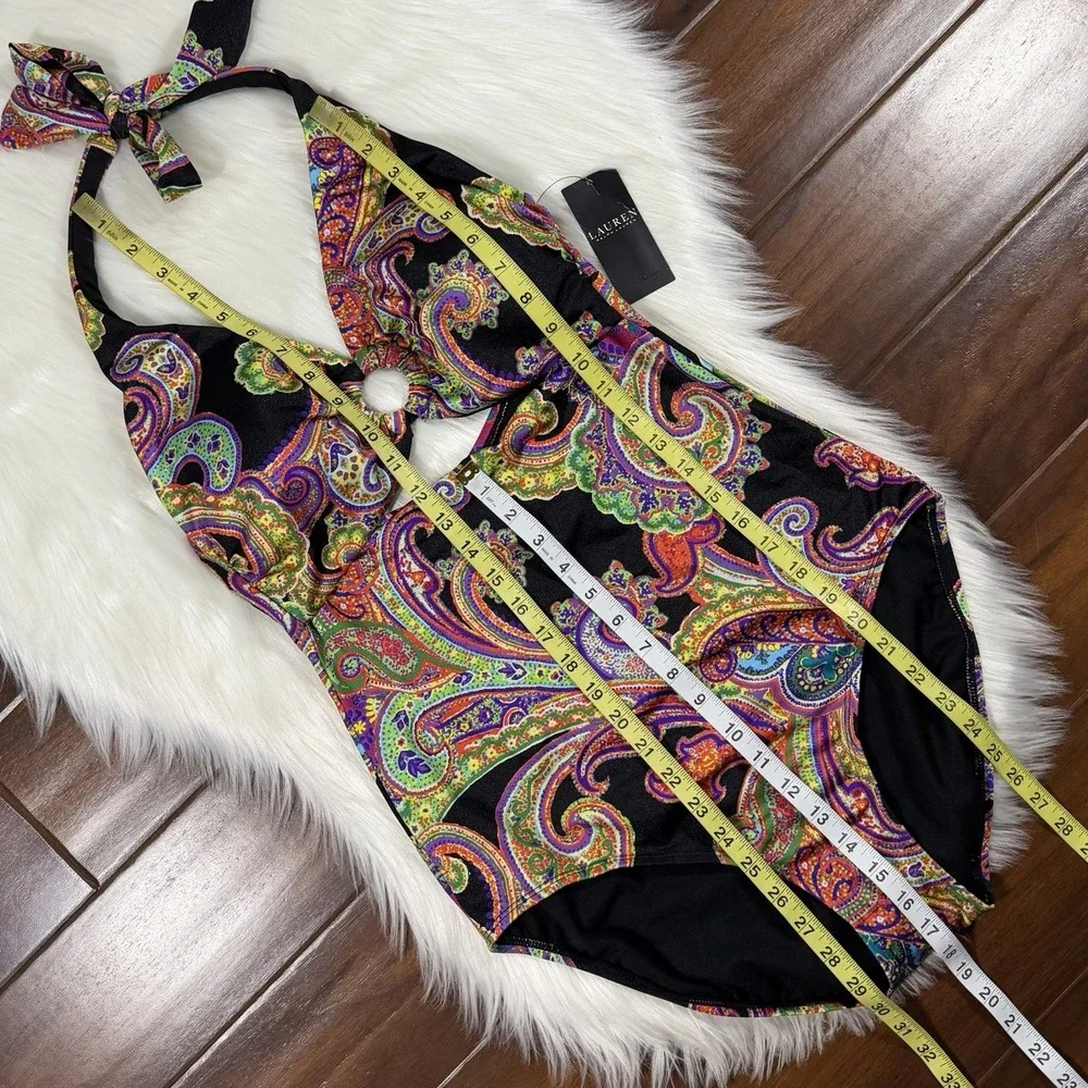 Lauren Ralph Lauren Women's Size 14 Paisley Halter Cut Out One Piece Swimsuit